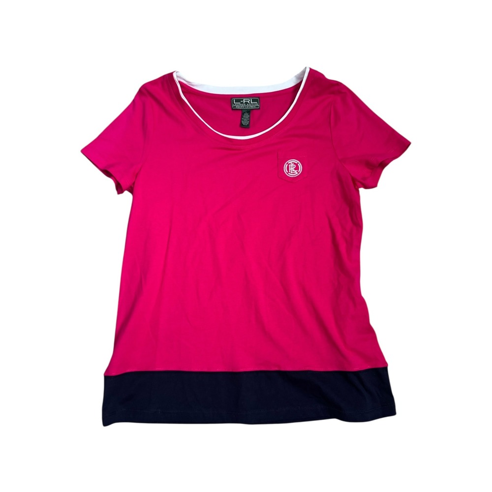 Lauren‎ Ralph Lauren Active Top Pink Short Sleeve Logo Pocket Cotton Women's L